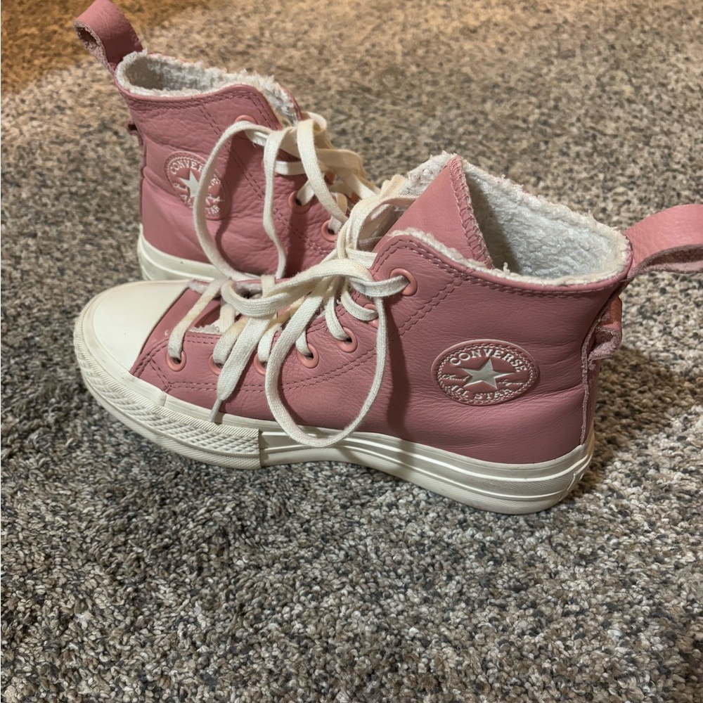 pink leather converse